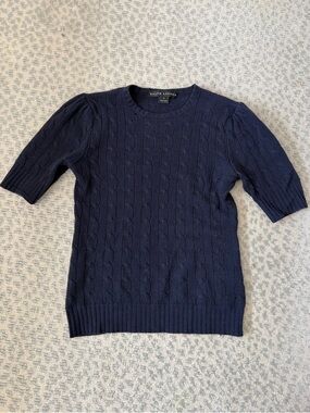 Ralph Lauren cashmere Navy Cable-Knit Short Sleeve Pullover sweater.